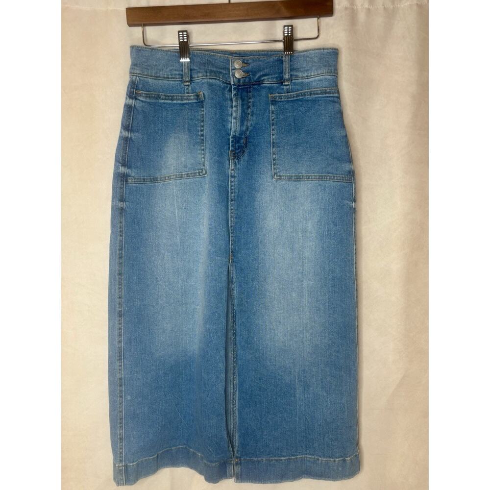 Scoop Denim Midi Skirt Size 4 Blue High Rise Straight Stretch